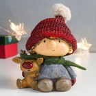 Сувенир полистоун "Мальчик в красной шапке с оленёнком" 11х9,5х12,5 см - Фото 1