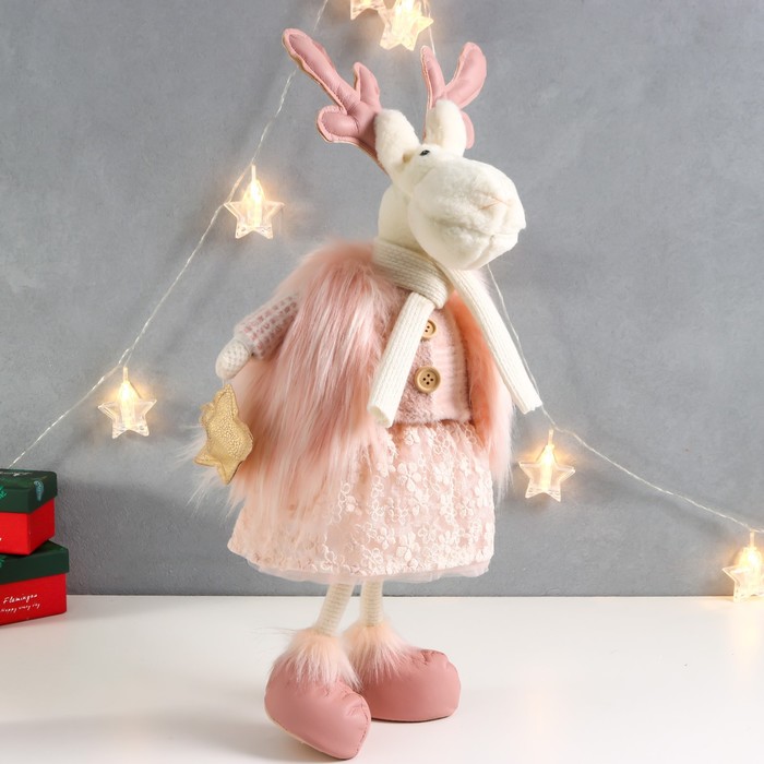 Кукла интерьерная "Олениха в розовом наряде со звёздочкой" 26х19х52 см - Фото 1
