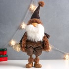 Кукла интерьерная "Дед Мороз в коричневой шубке с мешком подарков" 27х14х62 см - фото 319018028