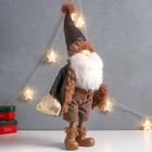 Кукла интерьерная "Дед Мороз в коричневой шубке с мешком подарков" 27х14х62 см - Фото 2