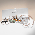 Серьги набор 5 пар «Леди» инь-ян, цветные в золоте - фото 23697906