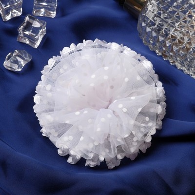 Резинка для волос бант «Школьница», нежность горошек, d=11 см, белая