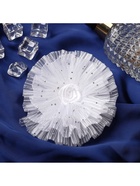 Бант для волос на резинке «Школьница», волнушка роза полоски, d=11 см, белый - Фото 3