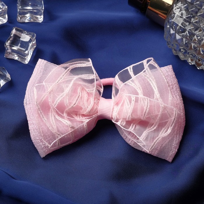 Резинка для волос "Бантик" хрусталь полосы, 11 см, розовый - Фото 1