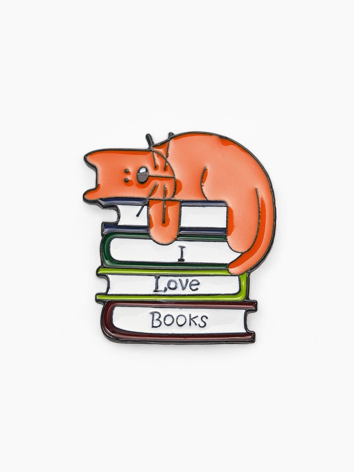 Значок «Кот», на книгах, цветной в чёрном металле - Фото 1