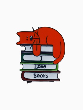 Значок «Кот» на книгах, цветной в чёрном металле 7943799