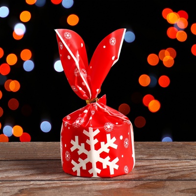 Пакет полиэтиленовый подарочный новогодний с ушками «Снежинка», 13×23 см