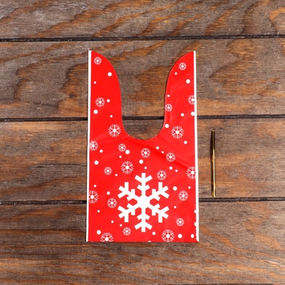 Пакет полиэтиленовый подарочный новогодний с ушками «Снежинка», 13×23 см