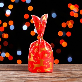 Пакет полиэтиленовый подарочный новогодний с ушками «Олени», 13?23 см (комплект 20 шт)