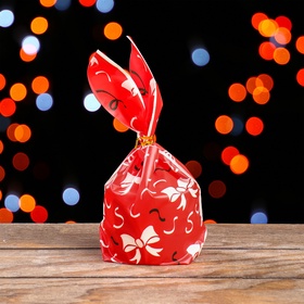 Пакет полиэтиленовый подарочный новогодний с ушками «Бантики», 13?23 см (комплект 20 шт)