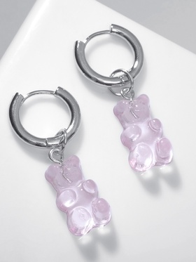 Серьги ассорти "Мармеладные мишки" транформер, цвет розовый в серебре