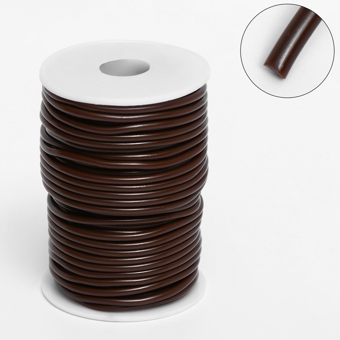 Шнур каучуковый на бобине, 25 м, неполый, d=3 мм, цвет коричневый - Фото 1