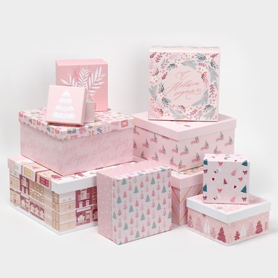 Набор подарочных коробок 10 в 1 «Happy New year», 10 × 10 × 6 ‒ 28 × 28 × 15 см