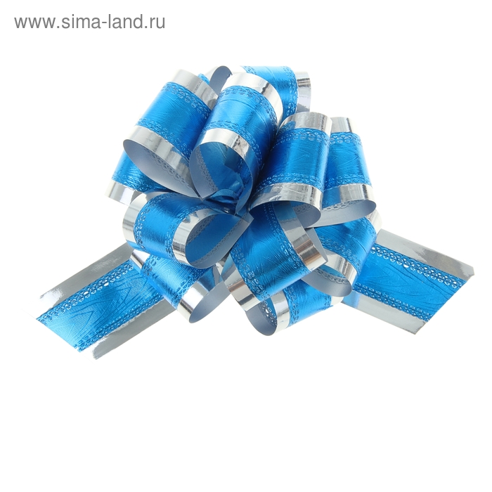 Подарочный бант - шар No5, синий в серебре, для упаковки подарков - Фото 1