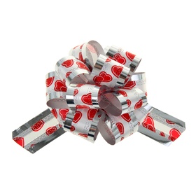 Подарочный бант - шар №3, Сердца на белом, для упаковки подарков (комплект 2 шт)