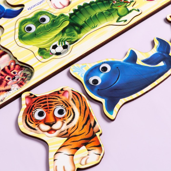 Пазлы деревянные "Дикие животные", с глазками, 8 деталей, 28.5х19 см 56239