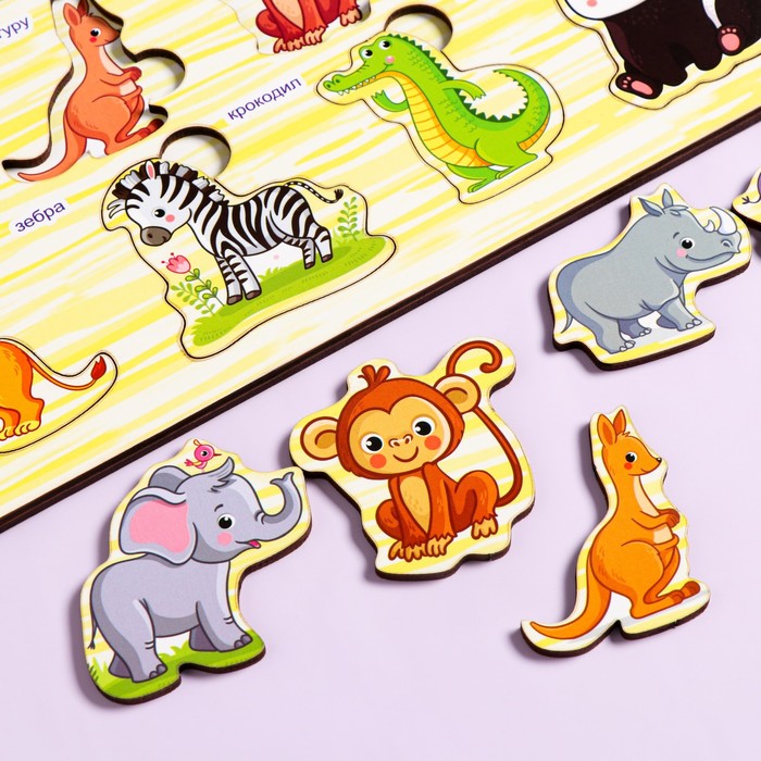 Пазлы деревянные "Дикие животные", 13 деталей, 28.5х19 см 56243