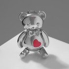 Брошь «Мишка» с заплаткой и сердцем, цвет красный в серебре - фото 3051472