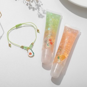 Набор 2 предмета: браслет, блеск для губ "Фрукты с пузырьками" авокадо, цвет зелёный, 6см