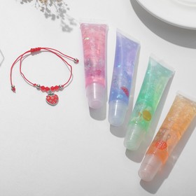Набор 2 предмета: браслет, блеск для губ "Фрукты с пузырьками" клубника, цвет красный, 6см