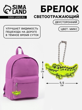Светоотражающий элемент «Крокодил», двусторонний, 5.5×3 см, МИКС