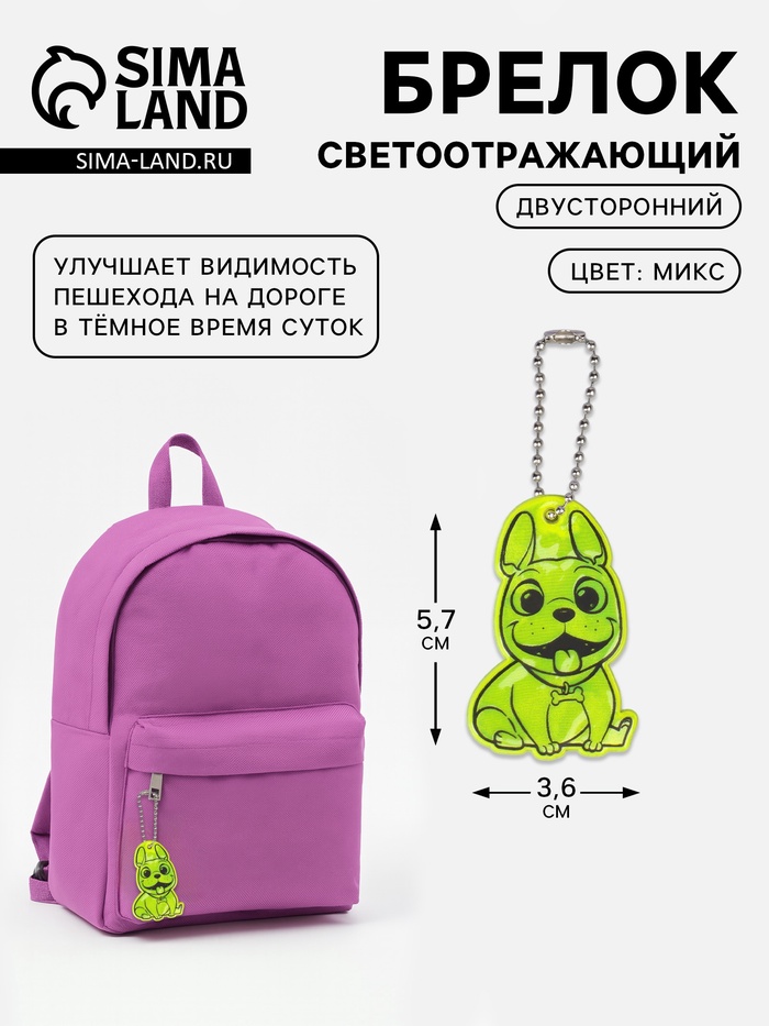 Светоотражающий элемент «Бульдог», двусторонний, 3.6×5.7 см, МИКС