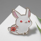 Значок «Кролик» с цветами, цвет бело-розовый в золоте - фото 7326392