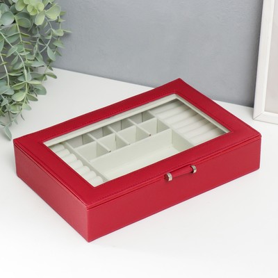 Шкатулка для украшений «Хэмптонс», с зеркалом, искусственная кожа, с замком, красная, 5.5×27×18 см