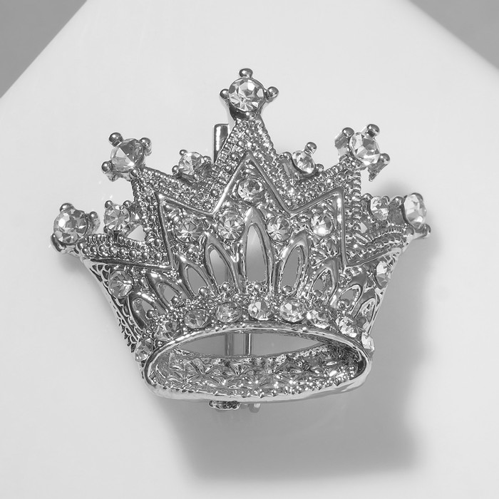 Брошь «Корона» изыск, цвет белый в серебре - Фото 1