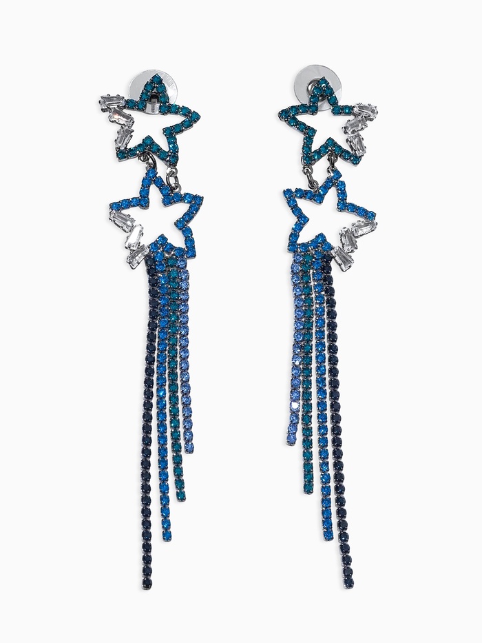 Серьги висячие со стразами «Водопад», звёзды, синие в сером металле, 11 см - Фото 1