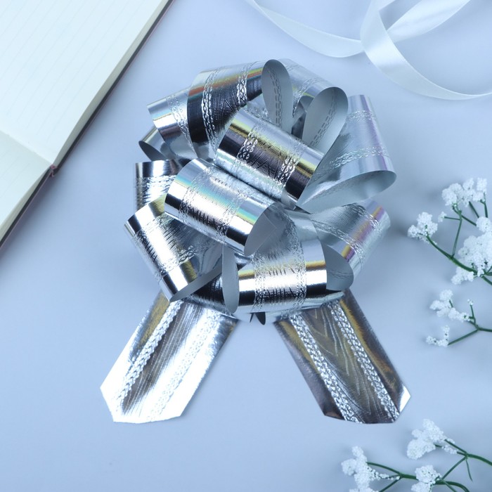 Бант-шар №5 полоска, серебро - Фото 1