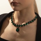 Колье «Драгоценность» капля, цвет изумрудный в серебре, 32.5 см - Фото 3