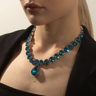 Колье «Драгоценность» капля, цвет голубой в серебре, 32,5 см - фото 9930288