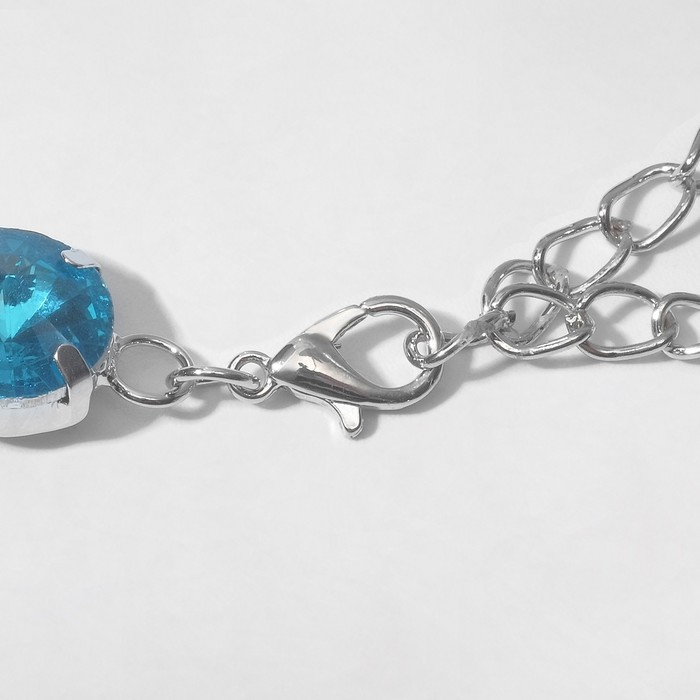 Колье «Драгоценность» капля, цвет голубой в серебре, 32,5 см - фото 1911792598