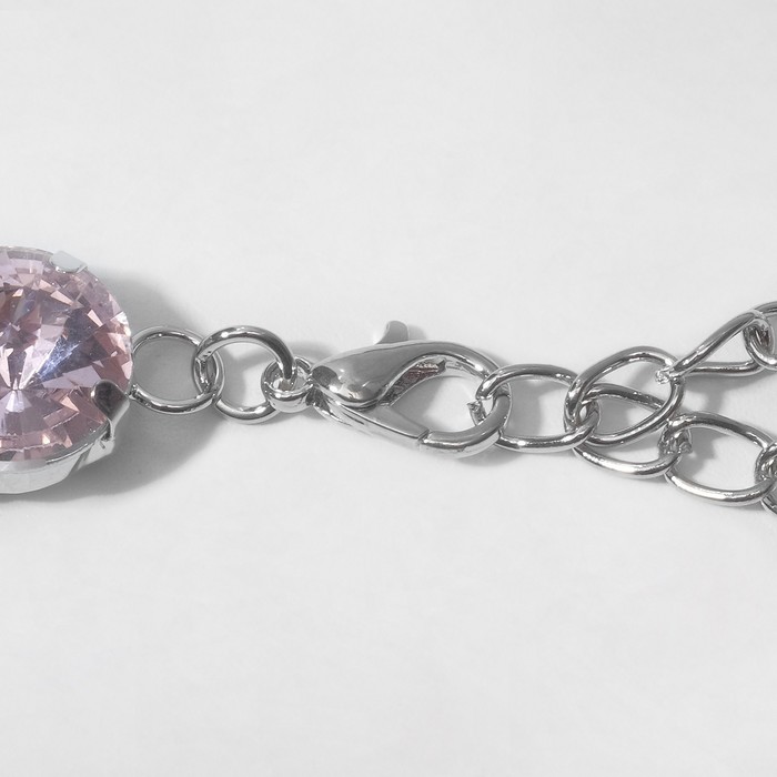 Колье «Драгоценность» капля, цвет розовый в серебре, 32 см - фото 1907512314
