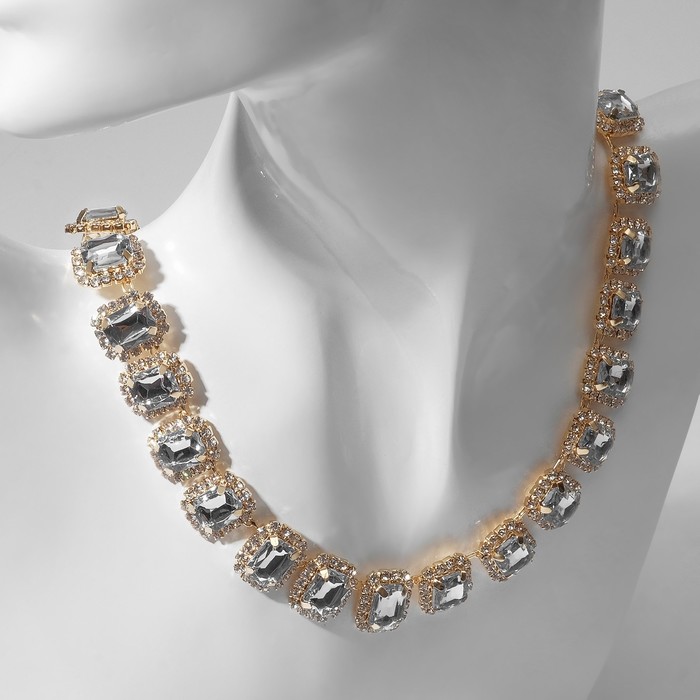 Колье «Драгоценность» квадраты в стразах, цвет белый в золоте, 32 см - Фото 1