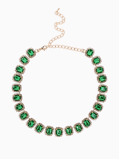 Колье «Драгоценность» квадраты в стразах, цвет бело-зелёный в золоте, 32 см