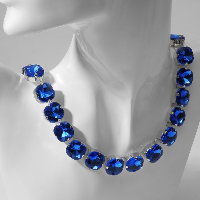 Колье «Драгоценность» квадраты, цвет синий в серебре, 34 см - Фото 1