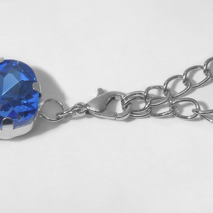 Колье «Драгоценность» квадраты, цвет синий в серебре, 34 см - фото 1885445089