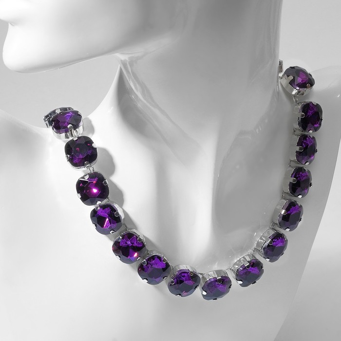 Колье «Драгоценность» квадраты, цвет фиолетовый в серебре, 34 см - Фото 1