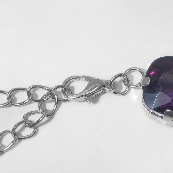 Колье «Драгоценность» квадраты, цвет фиолетовый в серебре, 34 см - фото 1885445095
