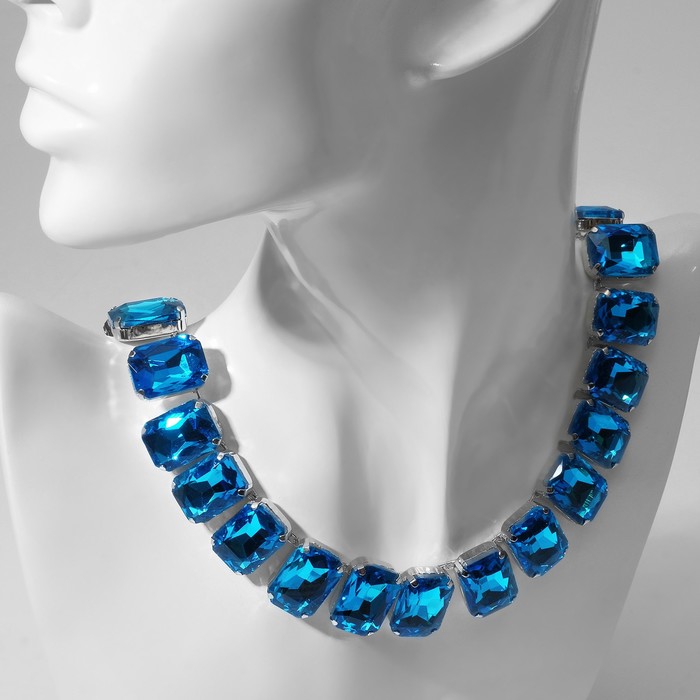 Колье «Драгоценность» прямоугольники, цвет голубой в серебре, 32 см - фото 1907512370