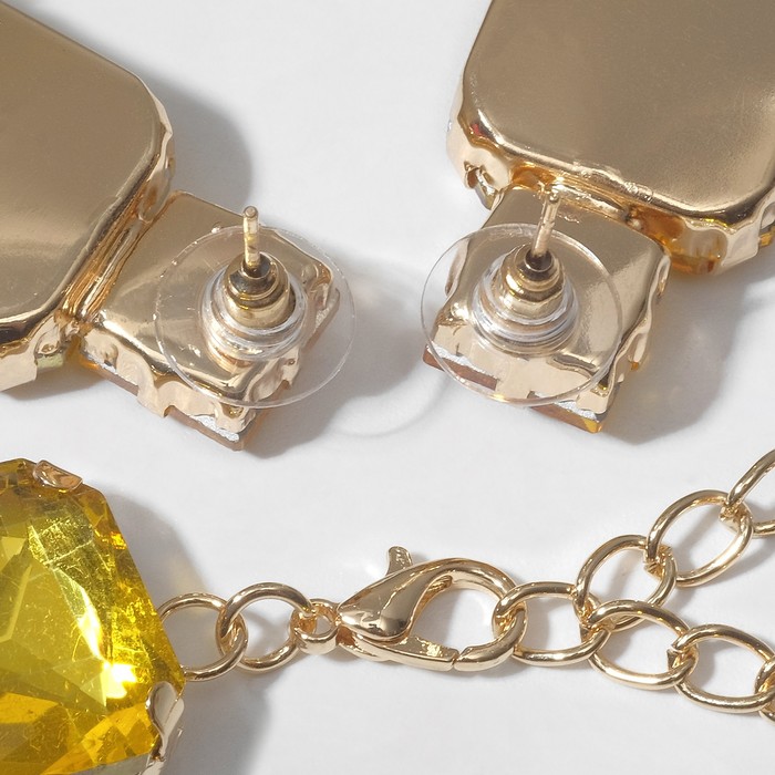 Набор 2 предмета: серьги, колье «Драгоценность» квадраты, цвет жёлтый в золоте, 32 см - фото 1885445116