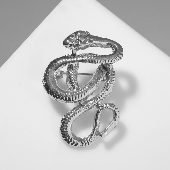 Брошь «Змея» в прыжке, цвет серебро - Фото 1