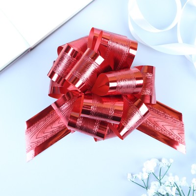 Подарочный бант - шар №5 полоса, красный, для упаковки подарков
