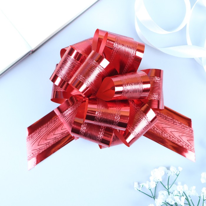 Подарочный бант - шар №5 полоса, красный, для упаковки подарков - Фото 1