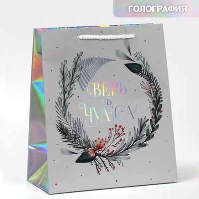 Пакет голографический «Верь в чудеса», ML 27 х 23 х 11.5 см