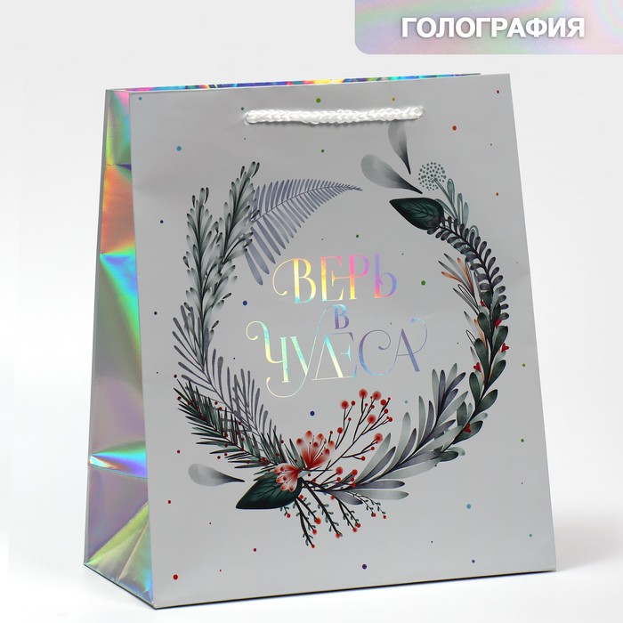 Пакет голографический «Верь в чудеса», ML 27 х 23 х 11.5 см