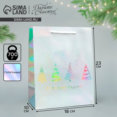 Пакет новогодний подарочный голографический «С Новым годом», 18×23×10 см
