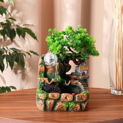 Фонтан настольный «Дерево на камнях, домик с лестницей», 14×19×20 см, подсветкой